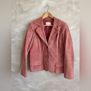 Vintage Genuine Blush Pale Pink Suede Leather 2 Button Chore Pockets Jacket XL